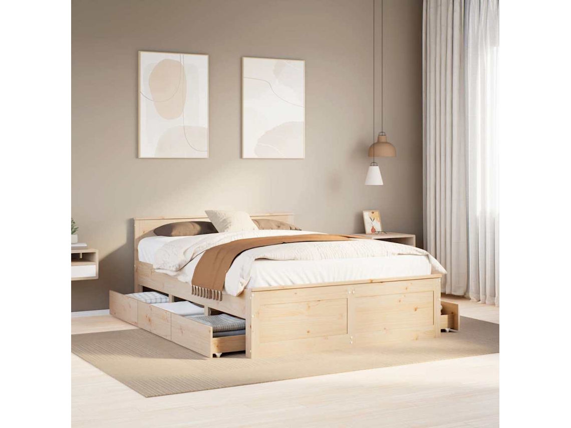 Vidaxl Cama Sem Colchão Com Cabeceira 140x190 Cm Pinho Maciço