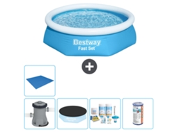 Piscina Inflável Redonda BESTWAY Fast Set 244 X 61 Cm Azul Inclui Bomba Cobrir Pacote de Manutenção Filtro Folha de Base