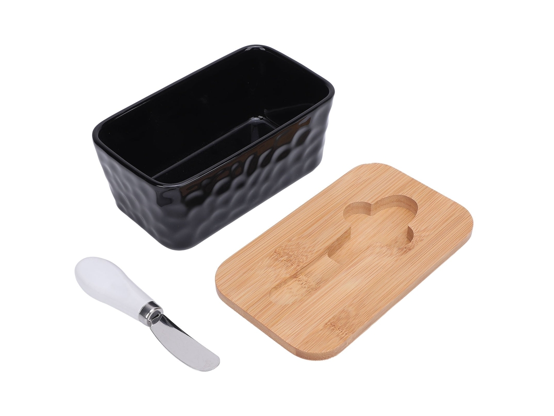 Eyf tigela de Manteiga de Cerâmica 600ml com Tampa e Cortador Selagem Dupla para Cozinha Preto