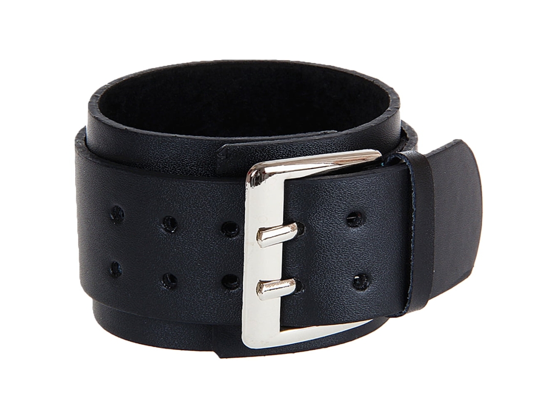Pulsera De Cuero De Doble Capa Con Hebilla Grande Y Cadena De Mano Para Hombre (negra)
