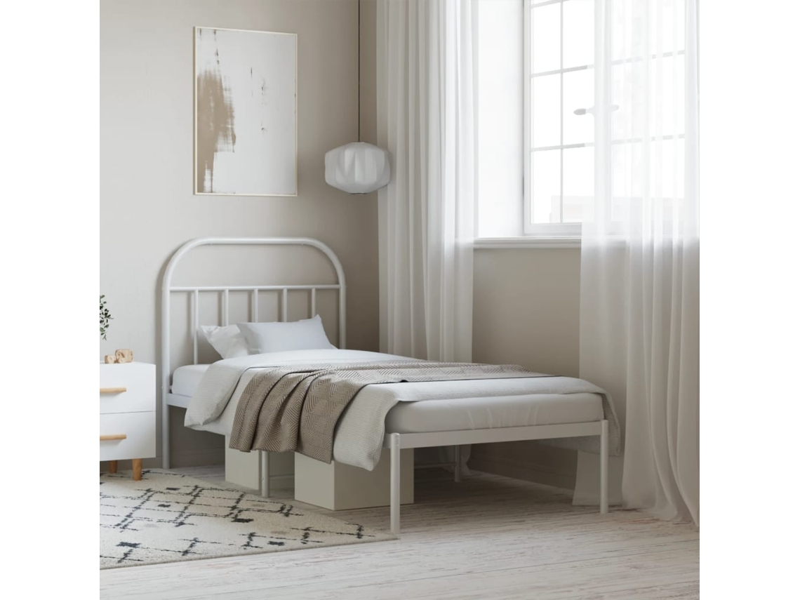 Estrutura De Cama Com Cabeceira 90x190 Cm Metal Branco