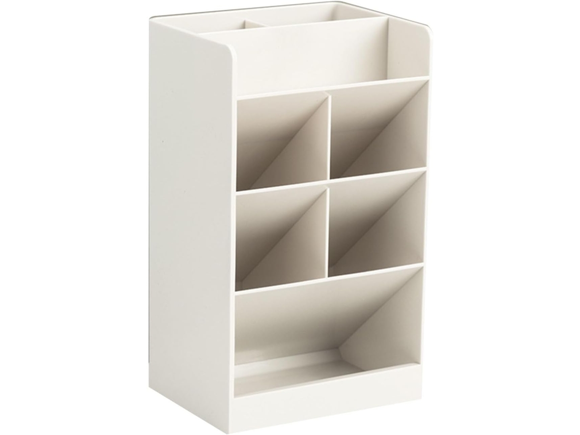Porta-canetas multifuncional, grande capacidade, design moderno inclinado, 5 compartimentos, organizador de mesa