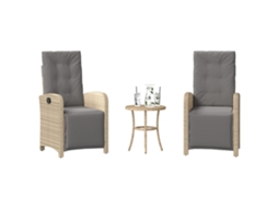 Vidaxl 3 Pcs Conjunto Bistrô com Almofadões Vime Pe Bege Misturado
