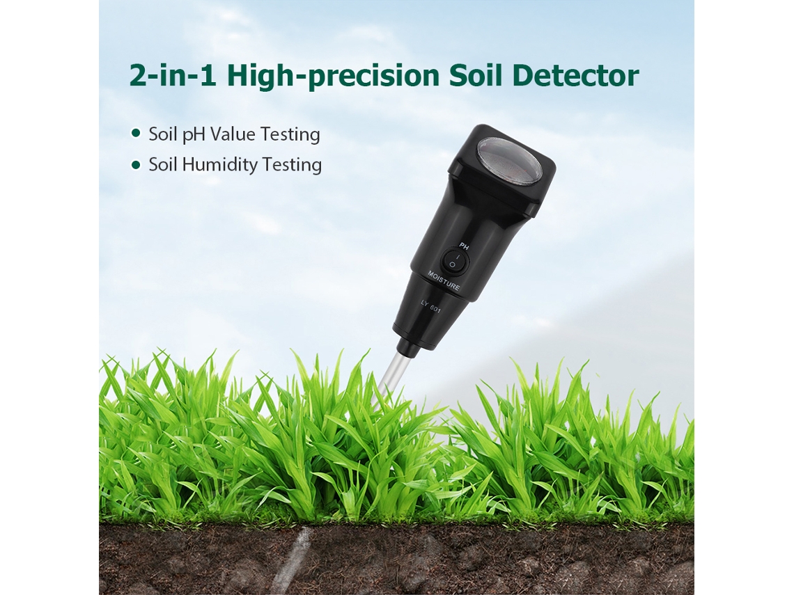 Detector preciso de pH e umidade, exclusivo para agricultura e plantio.