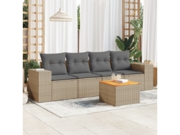 Vidaxl 5 Pcs Conjunto De Sofás P/ Jardim Com Almofadões Vime Pe Bege