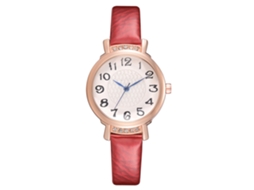 Relógio de Pulso Feminino Casual com Strass Números Árabes Quartz Vermelho