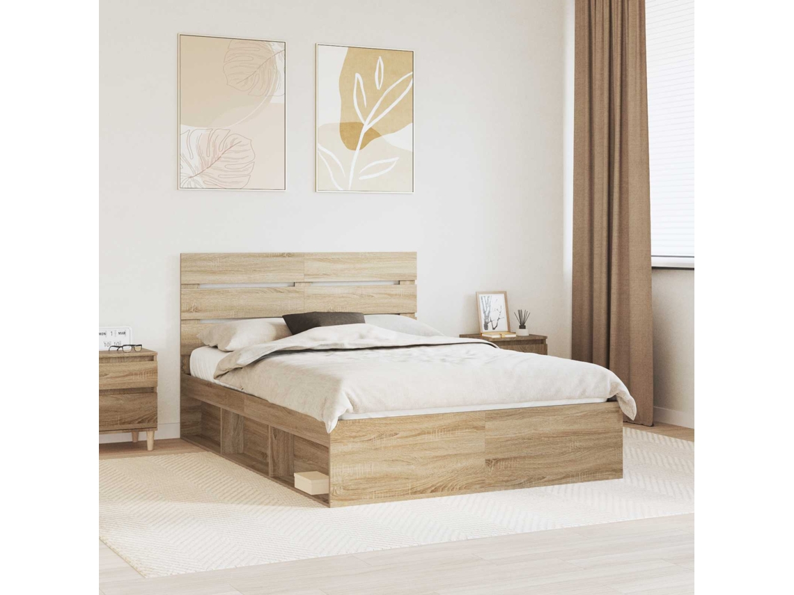 Vidaxl Estrutura da Cama com Cabeceira Carvalho Sonoma 150 X 200 Cm