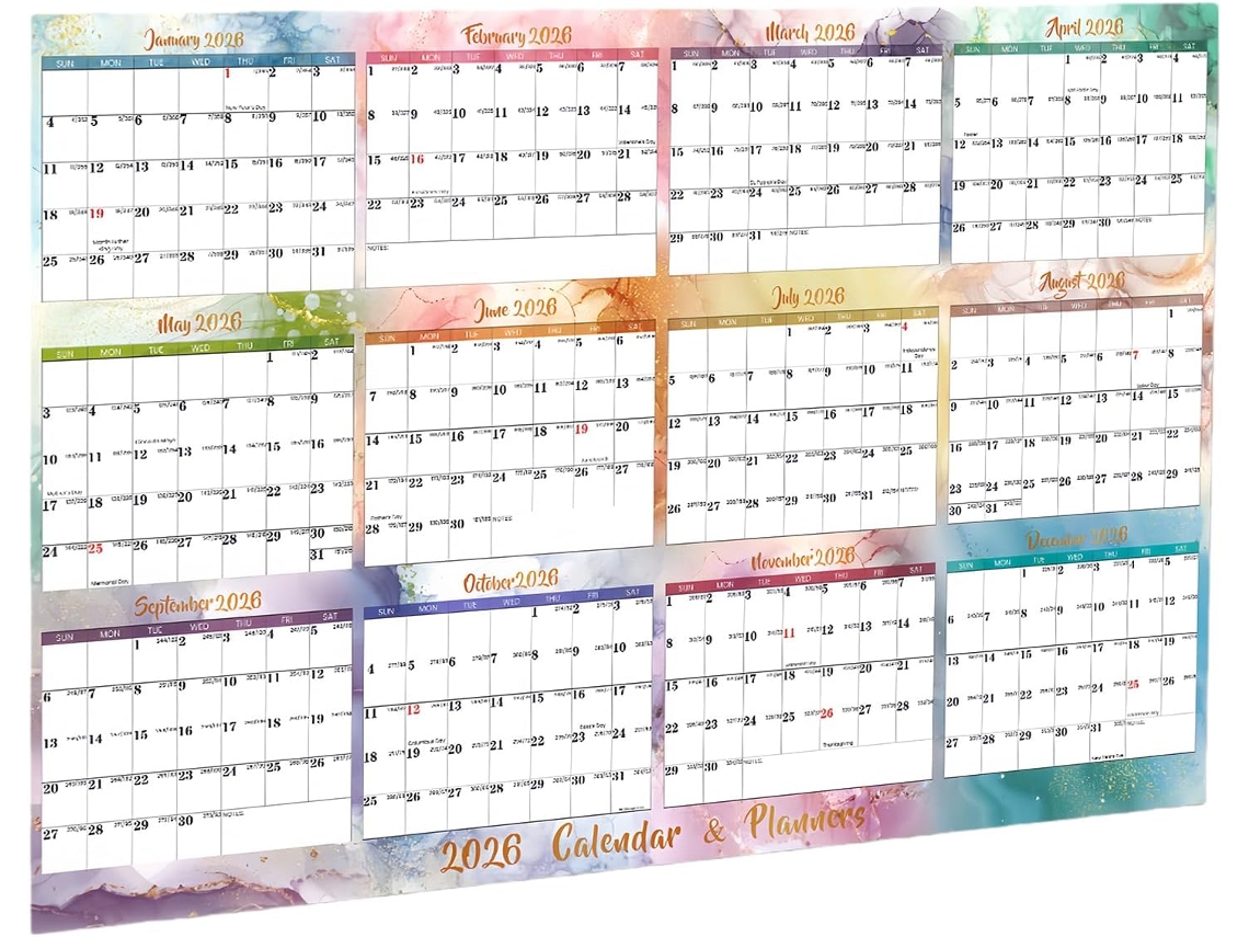 Calendário de Parede a 2026 Laminado Dezembro para e CHABERLU
