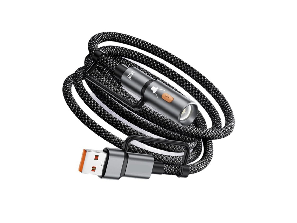 Cabo De Carregamento Alta Velocidade 60 W Em Liga Alumínio Com Luzes,