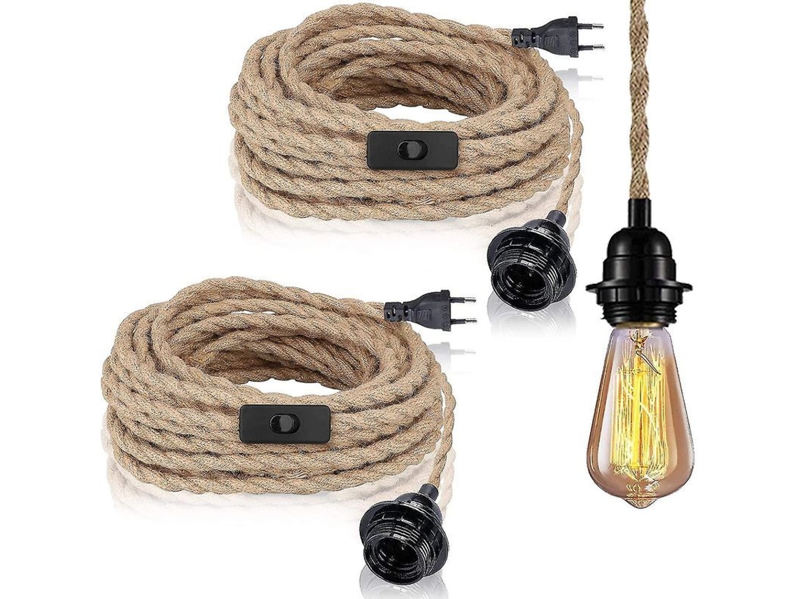 2 Luminárias Pendentes Com Interruptor, Cavo De Linho 4.5m, Soquete E27 Para Cozinha, Mesa De Jantar, Bar (sem Lâmpada)