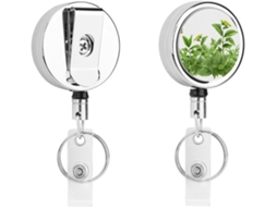 Porta Crachá Retrátil Com Clipe Cinto E Argola Chaveiro, Com Estampa De Folhas Ervas, Bobinas De Metal Resistentes