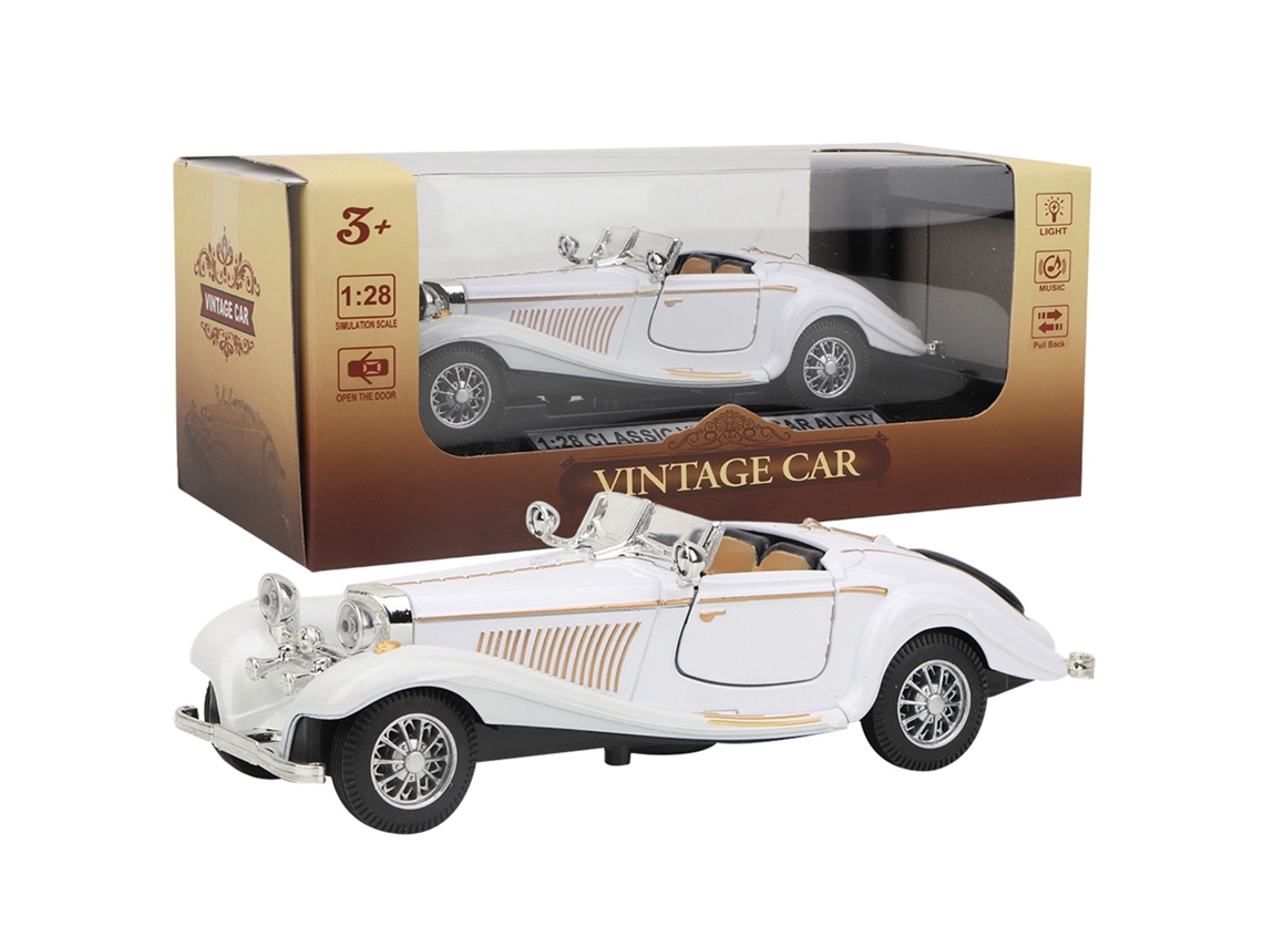 Mali brinquedo Carro Vintage Puxar para Trás com Luz e Som Simulação em Liga Branco