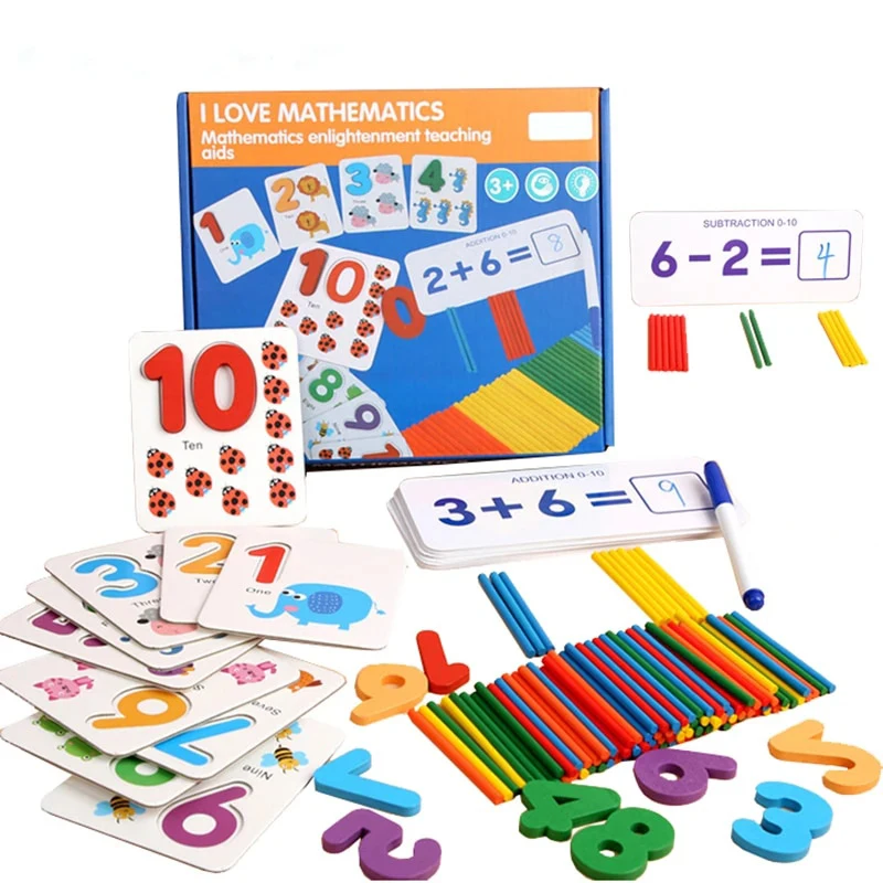 Brinquedos Matemáticos Montessori, Brinquedos De Ensino Precoce Para Crianças, Contando Adesivos De Madeira, Cognição Digital Para Crianças
