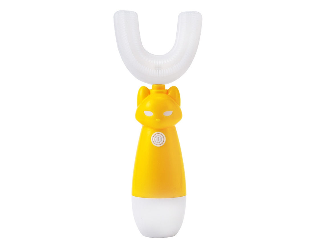 Escova de Dentes  Infantil Elétrica em Forma de U Ultrassônica 360° para Limpeza Automática de 3 a 7 Anos Amarelo