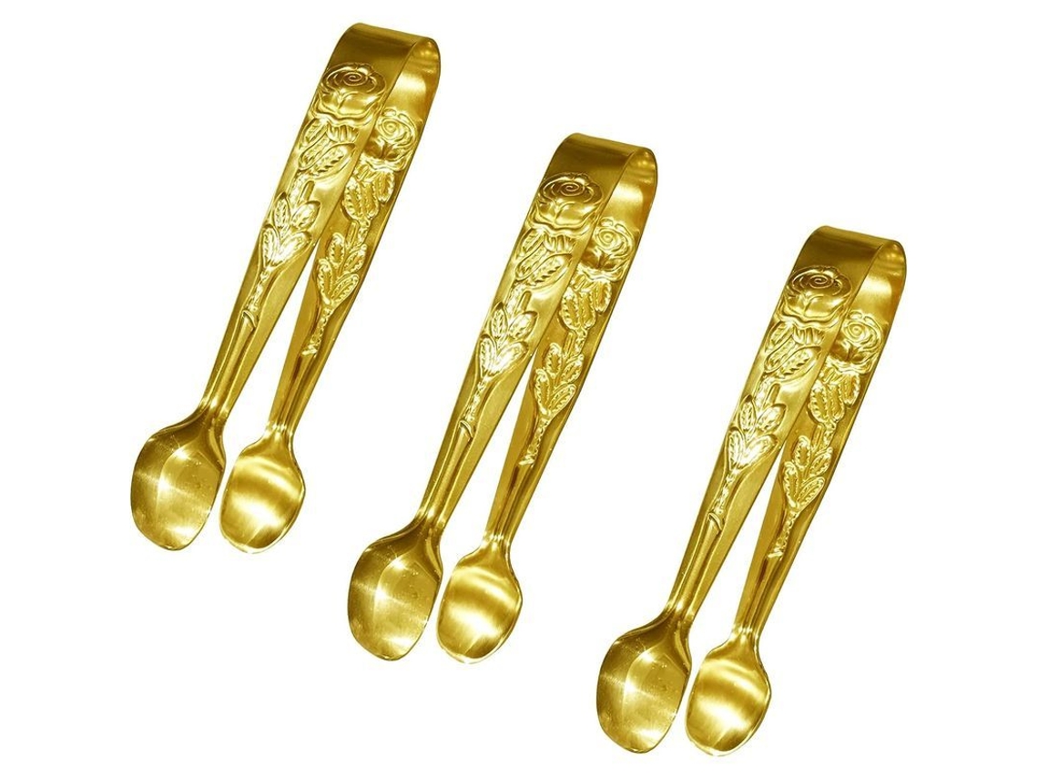 Pinça de servir Omni-Mini de 10 cm, pinça de aço inoxidável com design de rosa, pinça pequena dourada para açúcar e gelo.
