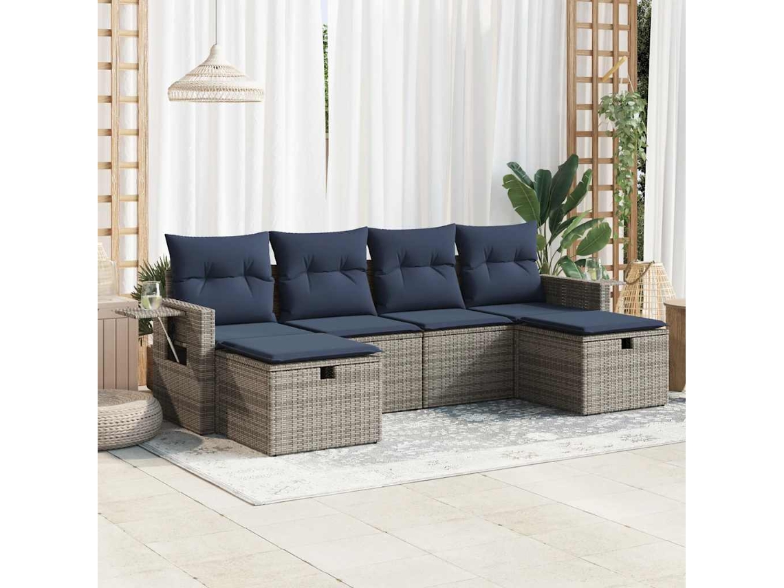 Vidaxl 6 Pcs Conjunto Sofás de Jardim com Almofadões Vime Cinzento