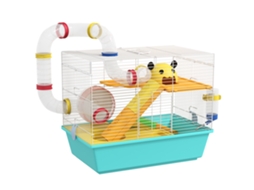 Gaiola Para Hamsters Com Túnel, Plataformas, Comedouro, Bebedouro, Casinha, Rampas E Roda De Exercício, 45x28x37 Cm, Azul Claro