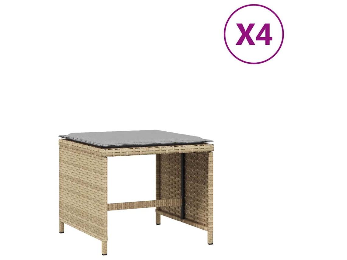 Conjunto 4 Banco De Jardim Vidaxl Bege Vime Pe (41 X 41 X 36 Cm)