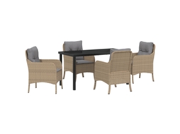 Conjunto 5 Conjunto De Jardim Vidaxl Bege Vime Pe (140 X 70 X 73 Cm)