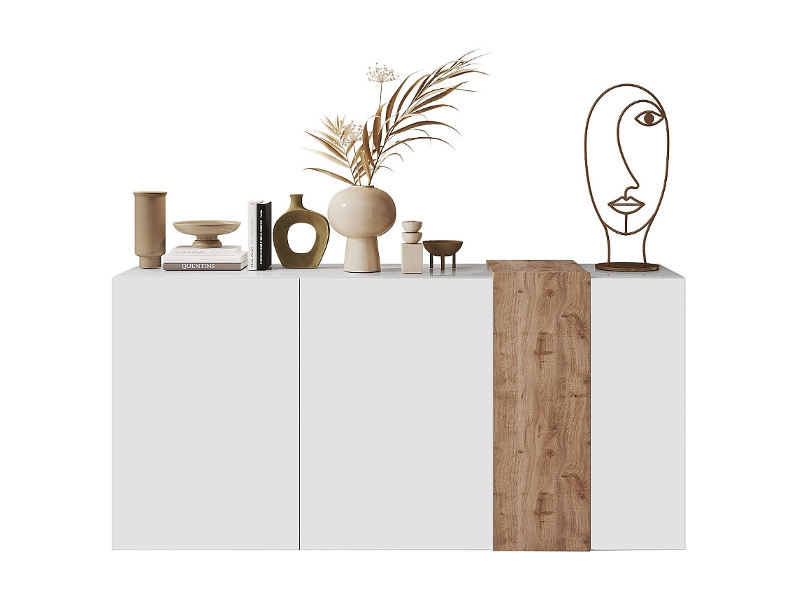 Aparador Com 3 Portas Branco E Claro Natural Cayno VENTE-UNIQUE.PT