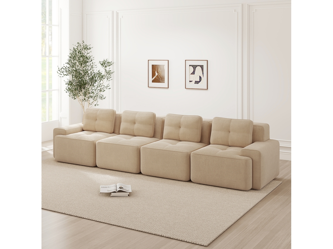 Sofás Sala Bege Modular Veludo Cotelê 4l Assento Profundo GE