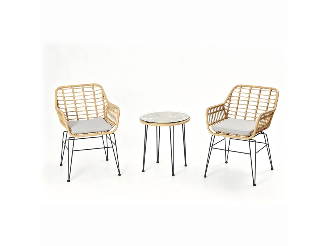 Galicia conjunto de jardim com 2 cadeiras e mesa baixa efeito vime natural CONCEPT U