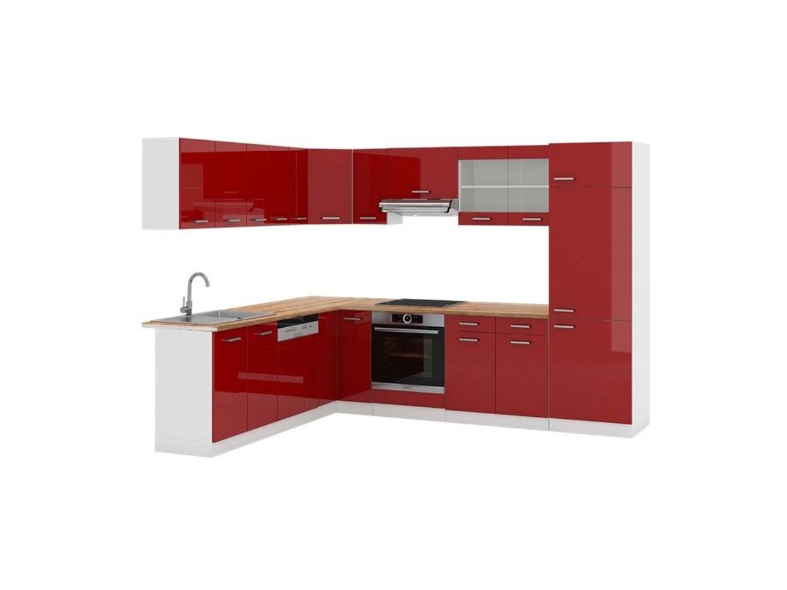 Cozinha de canto R-Line, 227 x 287 cm, PT Carvalho, Borgonha alto brilho/branco, Vicco