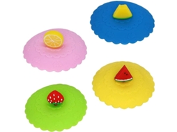 Conjunto de 4 Copos de Silicone para Alimentos, com Tampa Antipoeira e Design Criativo de Frutas, Herméticos e Reutilizáveis