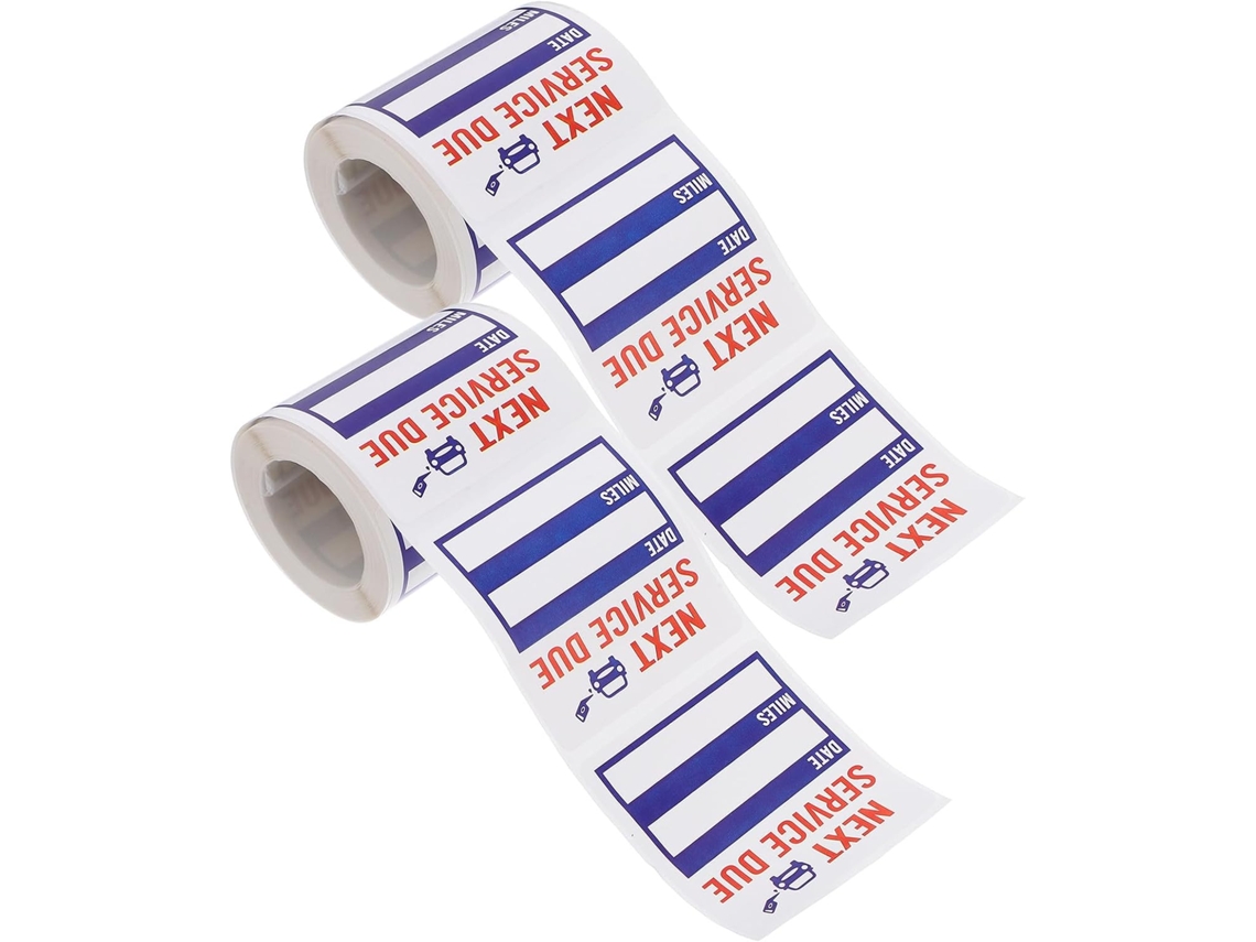 Adesivos de letras para manutenção automotiva resistentes à água, com cola azul.