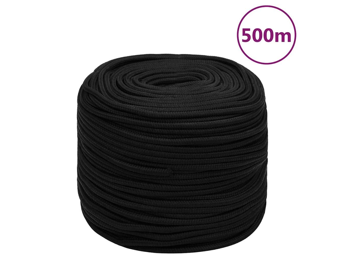 Vidaxl Corda De Trabalho 6 Mm 500 M Poliéster Preto