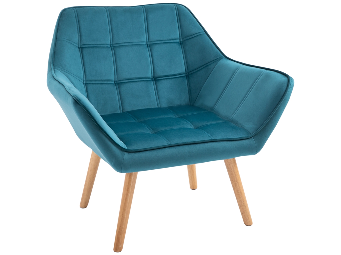 Poltrona de Quarto com Design Escandinavo. Poltrona de Veludo e Madeira. Cor do Petróleo. para Sala de Estar Ou Escritório. 67x61,5x71cm Ge