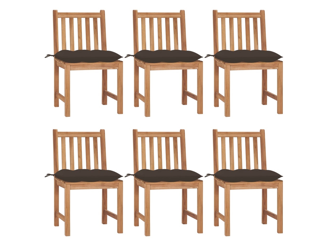 Vidaxl Cadeiras De Jardim 6 Pcs C/ Almofadões Madeira De Teca Maciça