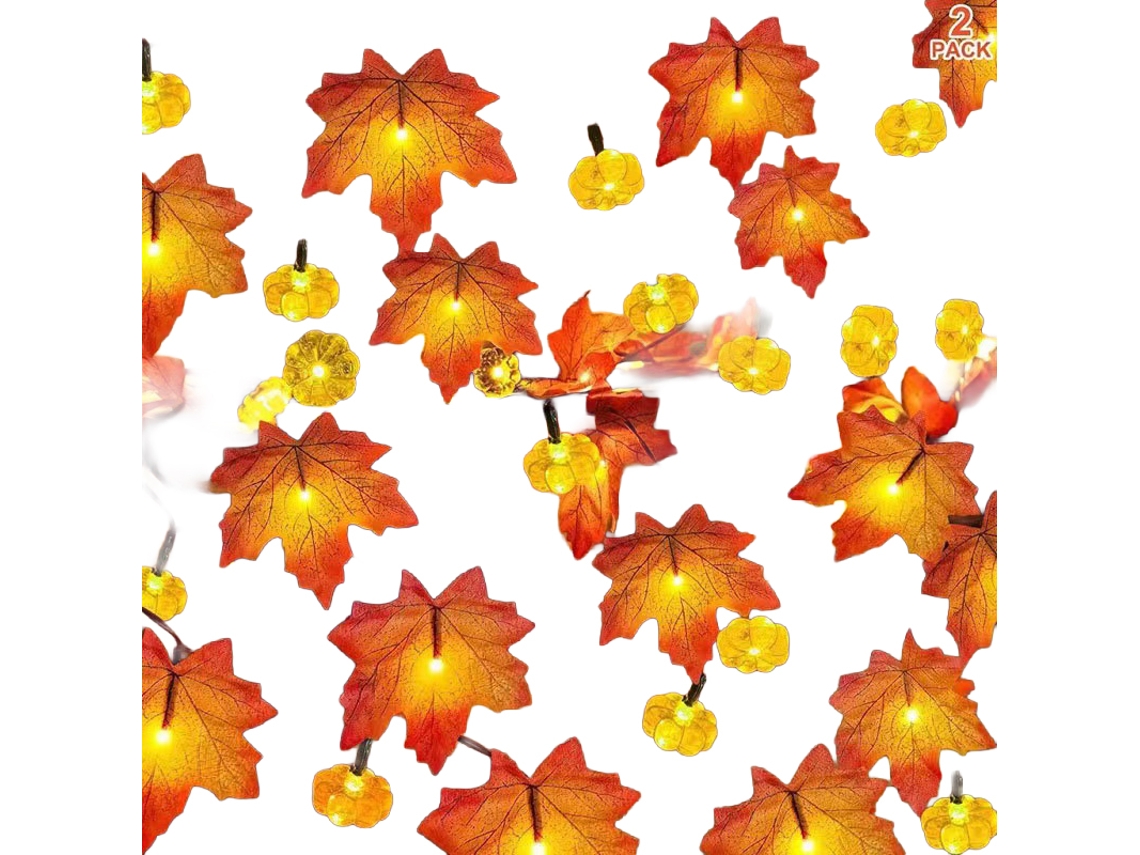 Laxiscreed Luz De Férias De Outono Com Folhas De Maple E Abóboras Led 6,5m Solar Com 8 Funções