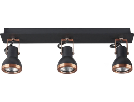 Candeeiro BELIANI de Teto 3 Luzes Metal Preto e Cor de Cobre Baro