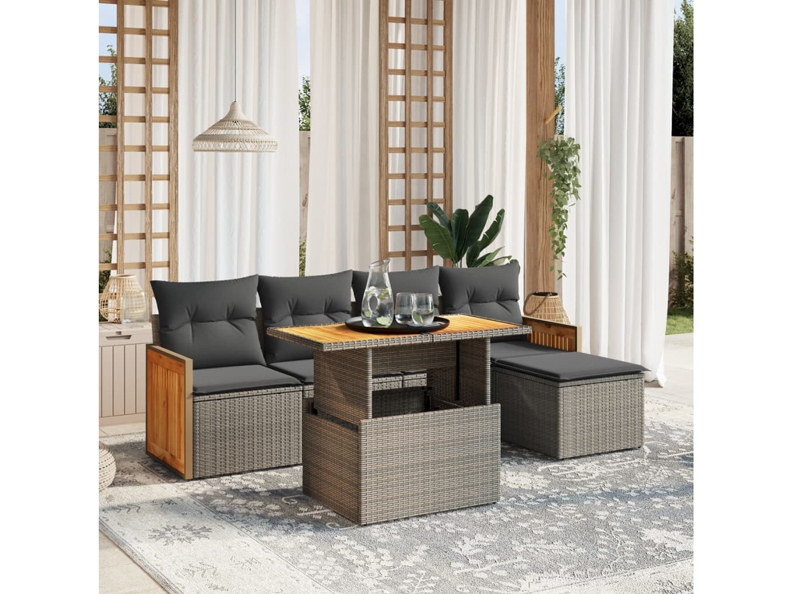Vidaxl 6 Pcs Conjunto Sofás De Jardim Com Almofadões Vime Cinzento