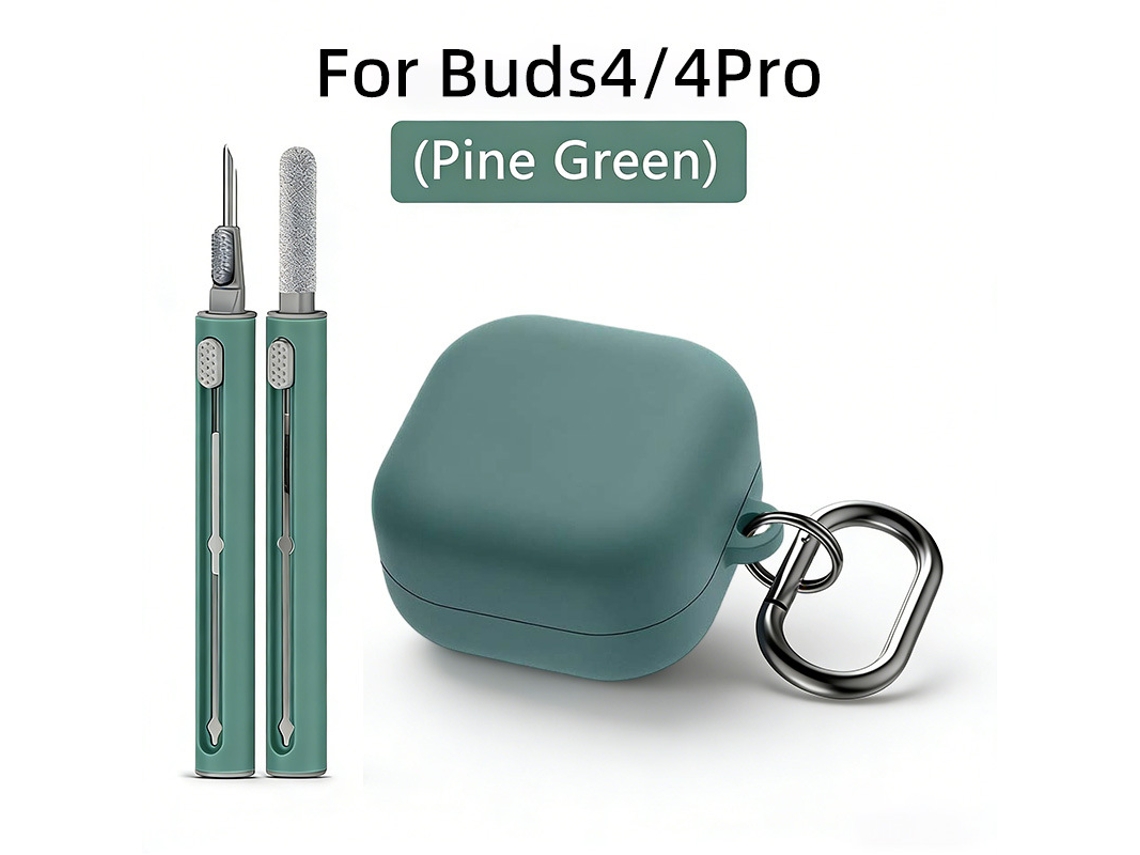 Capa para Samsung Galaxy Buds 4 / Buds 4 Pro com Kit de Limpeza e Mosquetão Verde PANOONA