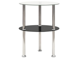 Vidaxl Mesa Apoio Duas Prateleiras 38cm Vidro Temp. Transparente/preto
