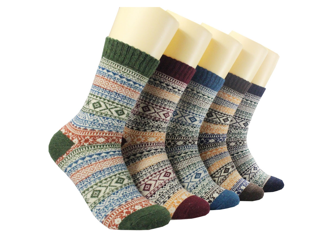 Rebe-5 Pares De Meias De Lã Para Mulheres E Homens Vintage Inverno Quentes Grossos Acolhedores Tecidos Casuais Macios