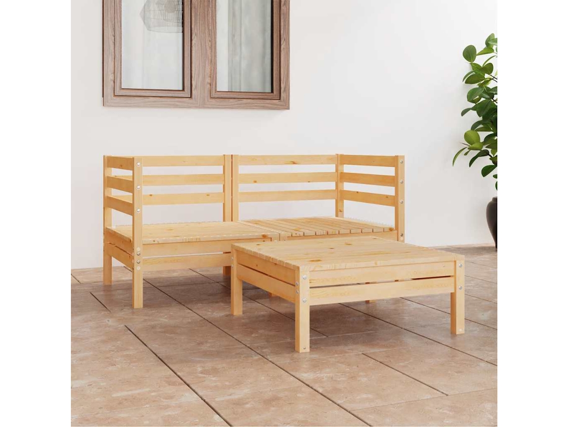 Vidaxl 3 Pcs Conjunto Lounge De Jardim Pinho Maciço