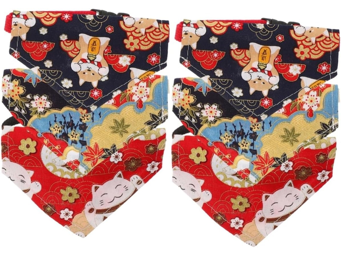 Conjunto De 6 Lenços Algodão Popetpop Gatos E Gatinhos, Ajustáveis E Reutilizáveis