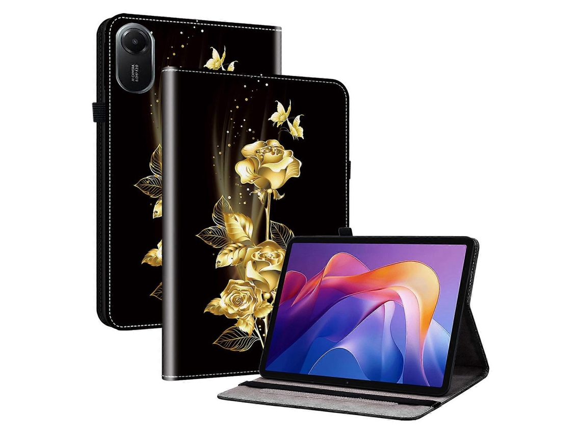 Capa de couro Hengrongshen com estampa de borboleta dourada e rosa para Xiaomi Redmi Pad 2