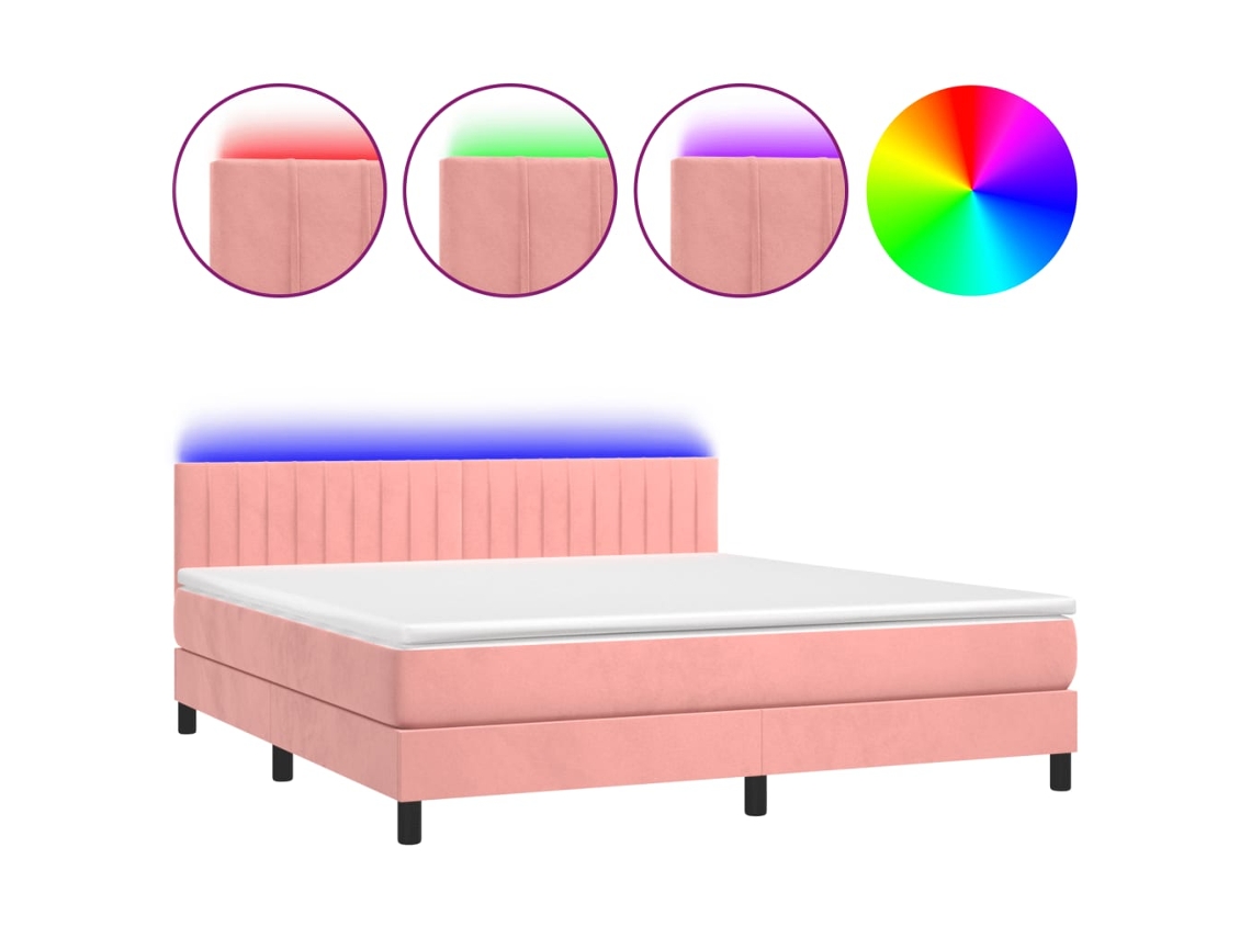Cama Box Spring C/ Colchão/led 160x200 Cm Veludo Rosa MAISON EXCLUSIVE