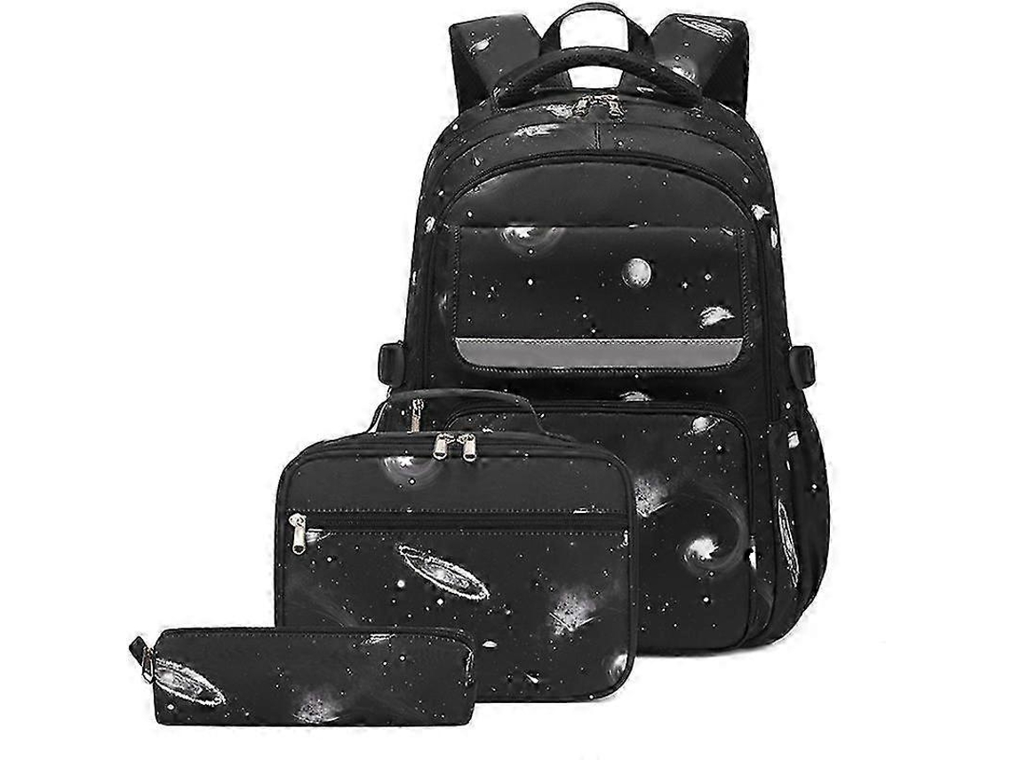 Mochila De Estudante De Três Peças De Grande Capacidade Com Estampa De Estrela Preta, Mochila Multifuncional Olysi Shop