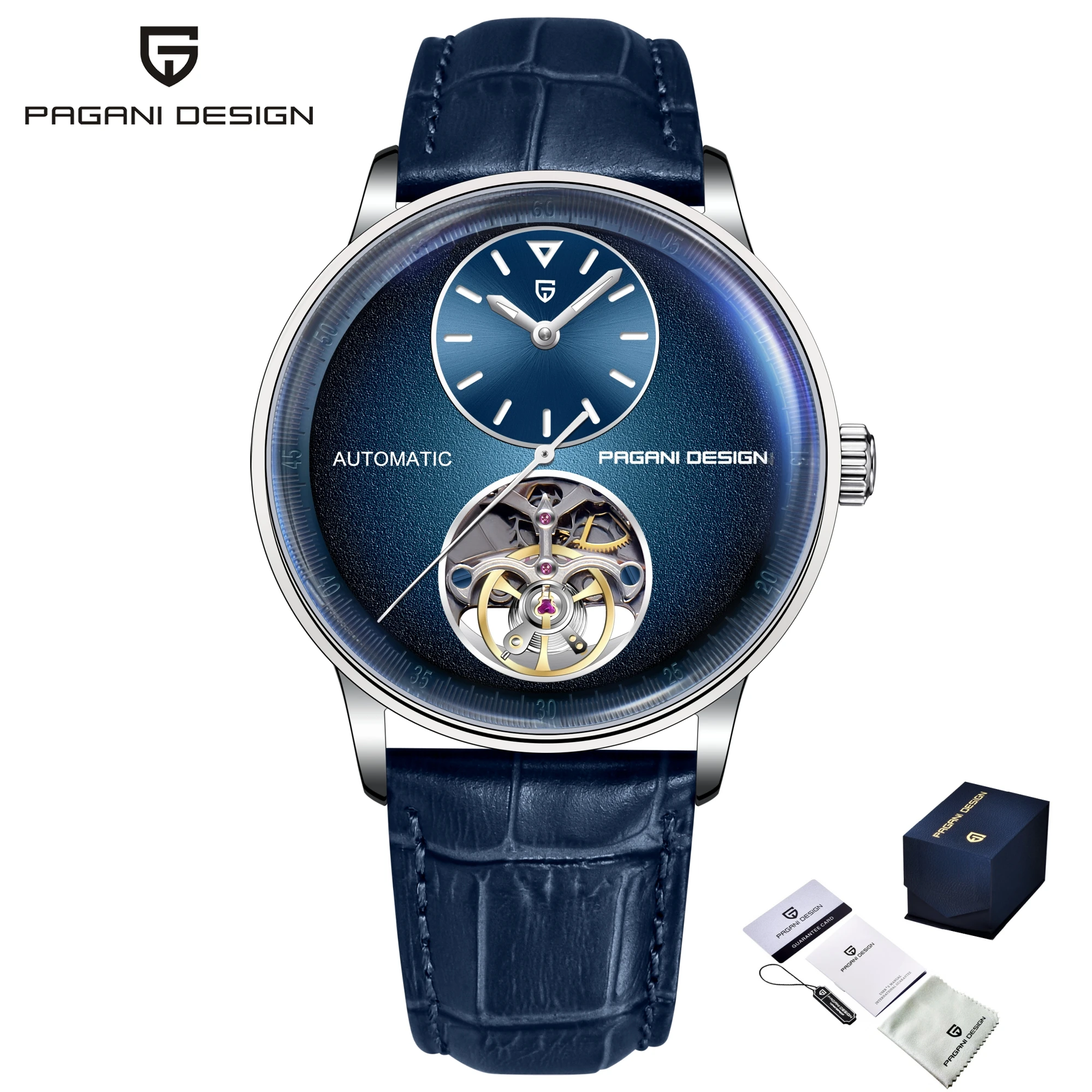 Relógio Mecânico Masculino (azul), Esqueletizado, À Prova D'água, Com Função Luminosa E Corda Automática.