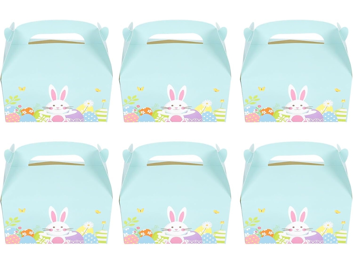 Caixas Para Bolo De Páscoa Com Desenho Coelhinho, Pacote Com 6, Papelão Resistente Com Alça, Estojo Portátil Para
