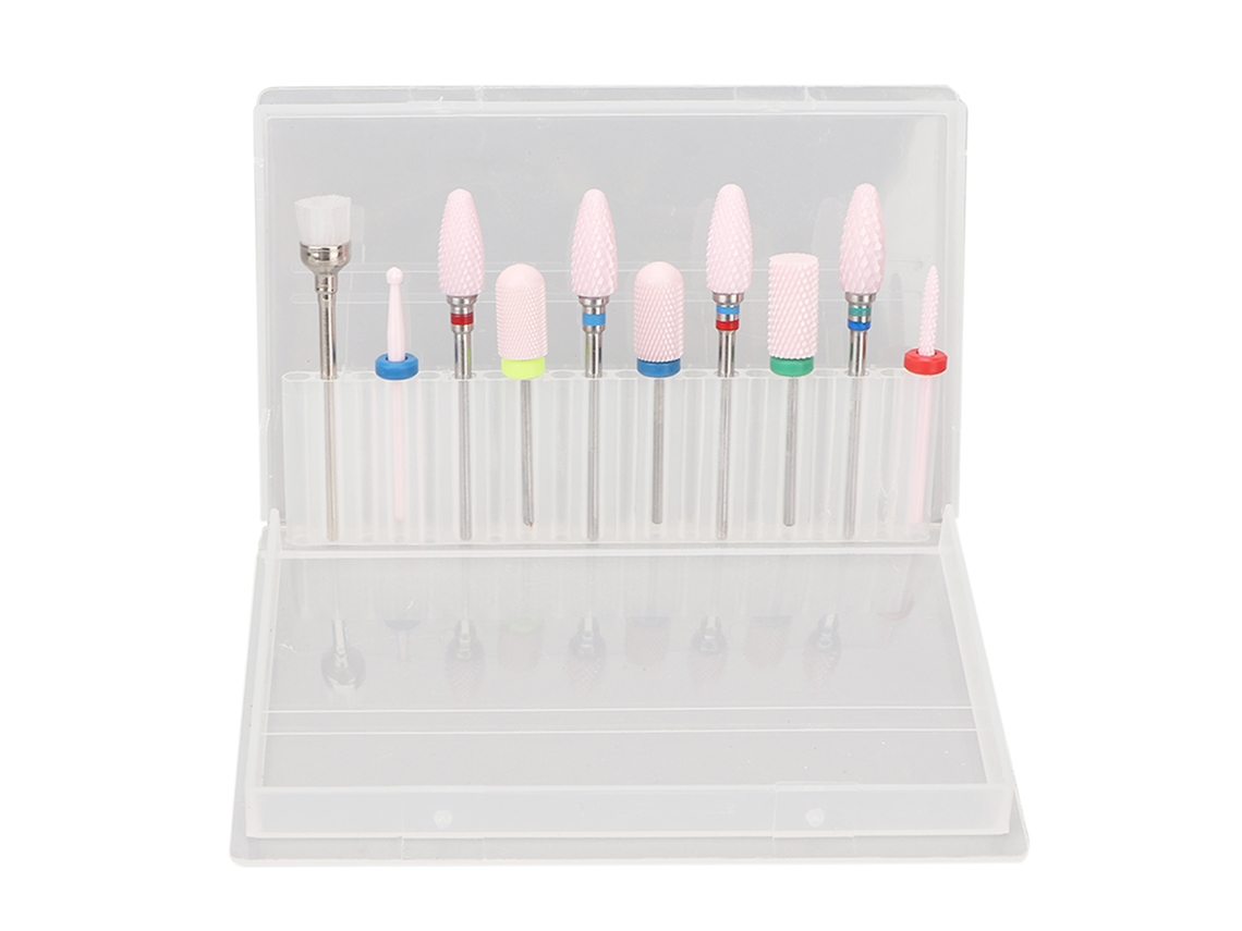 10pcs Brocas De Lixa De Unha Cerâmica Com Caixa De Armazenamento 20 Buracos Para Artistas E Iniciantes