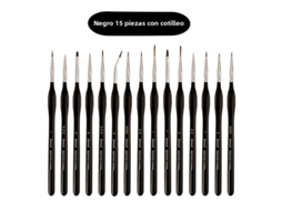 Conjunto de 15 Mini Pincéis com Pontas de Nylon em Vários Formatos. MDUG (preto)