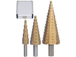 Conjunto 3 Brocas Cone Hss Punho Triangular Com Estojo Alumínio