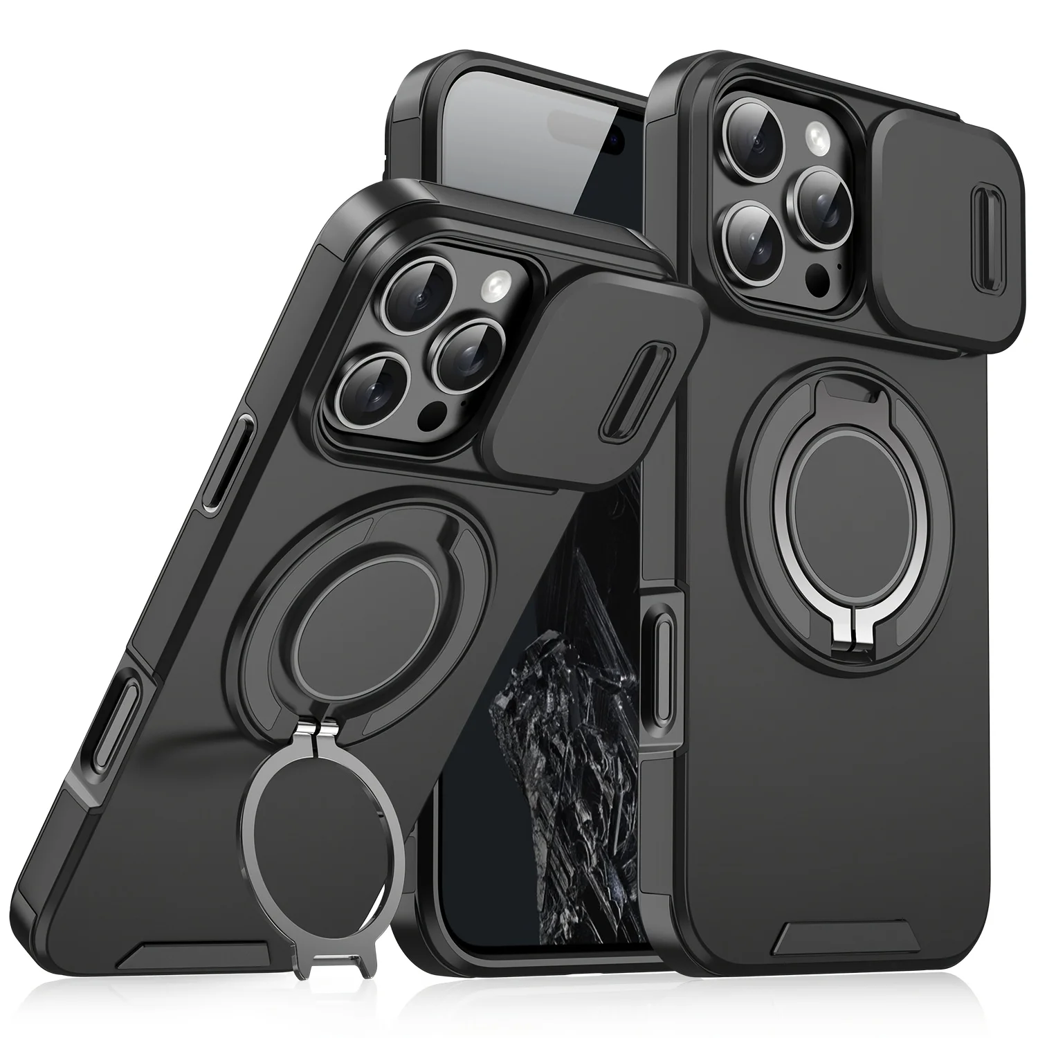 Capa Deslizante Magnética (preta) Para Iphone 14 Com Proteção Para A Câmera, Em Policarbonato.