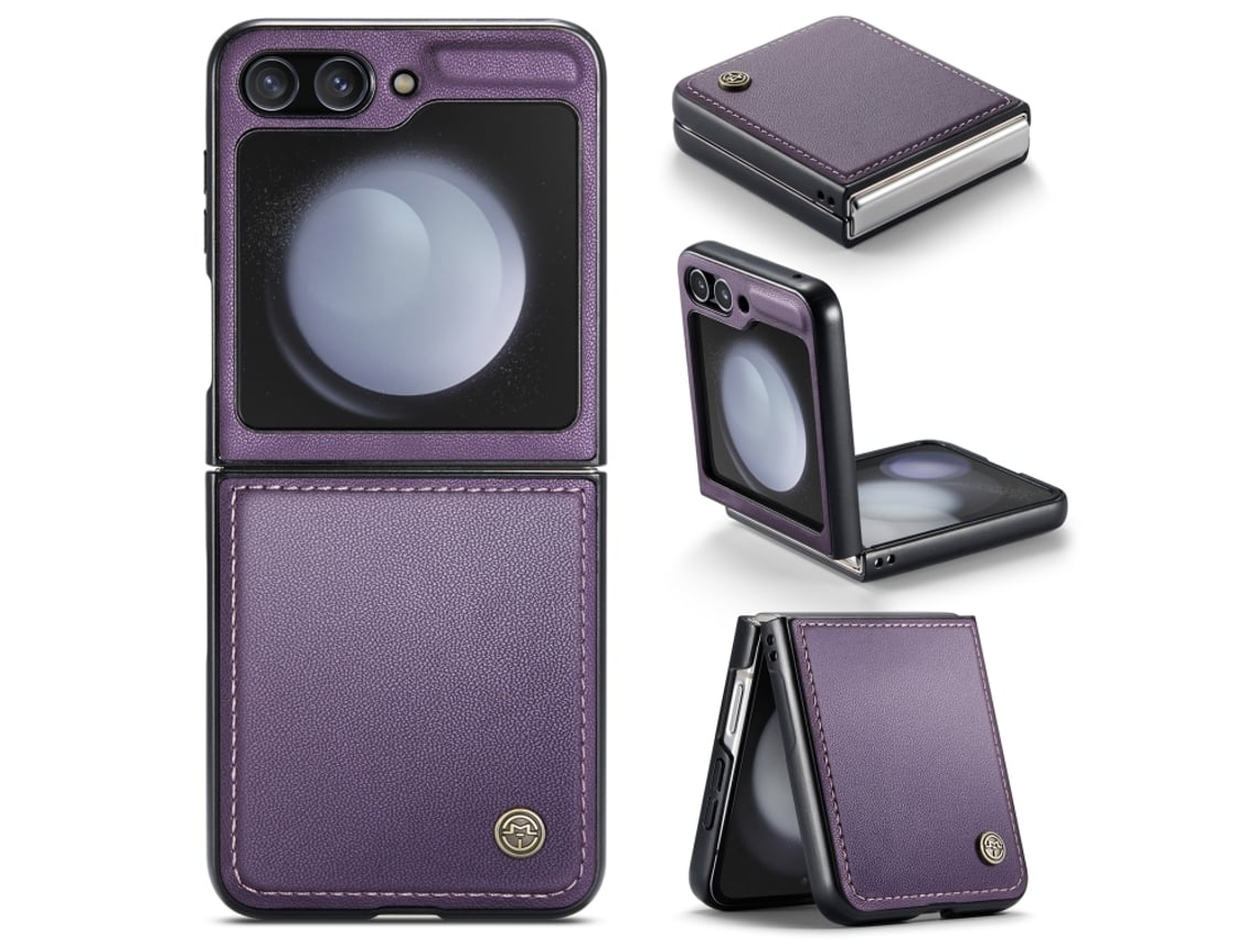 Capa Para Samsung Galaxy Z Flip5 Borboleta Fivela Litchi Textura De Telefone De Couro Rfid Antirroubo Roxo Perolado
